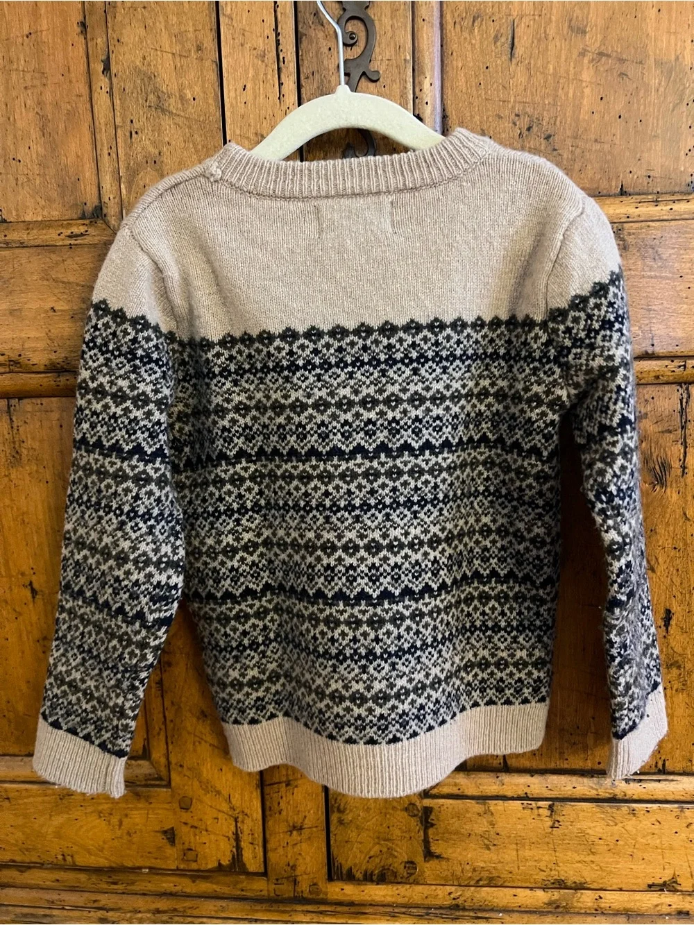 Kids Wool Cream and Black Patterned Fair Isle Sweater 4Y